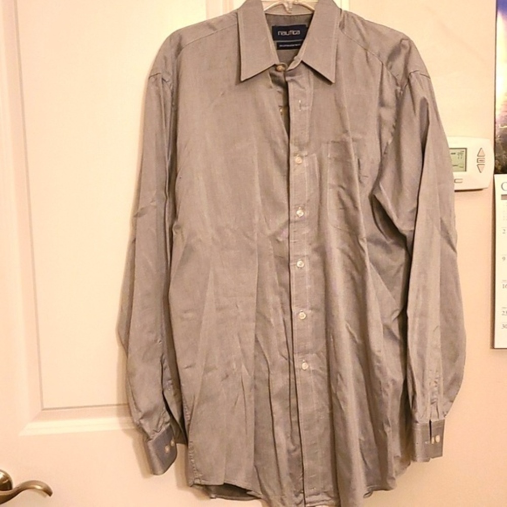 Nautica Men's Gray Button Down Dress Shirt Size 16 34-35